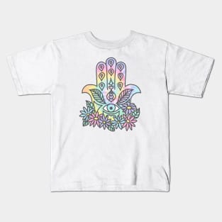 Tie Dye Pastel Neon Flower Crown Hamsa Yin Yang Trendy Hippie Print Kids T-Shirt